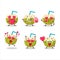 Green coconut drink cartoon character with love cute emoticon