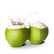 Green coconut with water splash