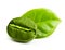 Green coffee bean with leaf