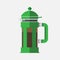 green color coffee french press isolated flat design illustrator on white background
