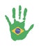 Green color of the flag. vector handprint in the form of the flag of Brazil
