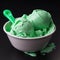 Green color Ice Cream in a small bowl image generative AI