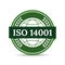Green color ISO 14001 Badge label. International Organization for Standardization business company qualification quality.