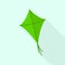 Green color kite icon, flat style