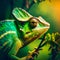 Green colored chameleon close up, generative AI