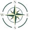 Green colored Simple Compass rose symbol for marine or nautical navigation and also for including in a map on a isolated white bac