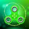 Green colorful spinner on an abstract background with green luminous backdrop.