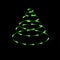 Green cone made by fireflies, modern christmas tree icon, dark background