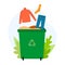 Green container with old clothes for voluntary donations or clothing recycling. Vector