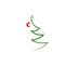 Green, contour, drawing of a Christmas tree with a red ball. For decoration, postcards.