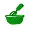 Green Cooking whisk with bowl icon isolated on transparent background. Cooking utensil, egg beater. Cutlery sign. Food