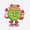 Green Corona Virus cartoon mascot character holding ice cream