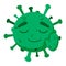 Green coronavirus. Stop panic. Covid-19. Funny cartoon character with emotion. Glad, smile. Vector illustration isolated on a