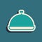Green Covered with a tray of food icon isolated on green background. Tray and lid sign. Restaurant cloche with lid. Long