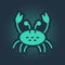 Green Crab icon isolated on blue background. Abstract circle random dots. Vector