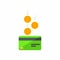 Green Credit card, Earn Money, Bank card, Coin, Finance,  Business, Vector, Flat icon , Falling coins, falling money, flying gold 