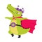 Green Crocodile Animal Superhero Dressed in Mask and Red Cloak Vector Illustration