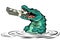 Green crocodile eats money isolate on white background