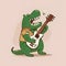 Green crocodile plays electric guitar, generative AI.