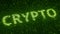 Green CRYPTO word made with flying luminescent particles. Information technology related loopable 3D animation