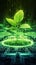 Green cryptocurrency and ecology concept plants grow from circuits