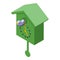 Green Cuckoo Clock icon isometric vector. Pendulum bird