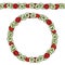 Green Cucumber and Red Tomato Slices. Endless Pattern Brush, Round Garland. Wreath or Circle Frame. Ketchup Logo or Vegetable Sala