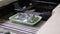 Green cucumbers packed on conveyor belt in packing shop of agricultural holding.