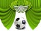 Green curtain and soccer ball