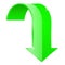 Green curved DOWN arrow. 3d icon