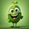 Green Cute Apple Character: A 3d Cartoon In The Style Of Raphael Lacoste And Bill Gekas