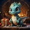 Green cute dragon in holding a box with a New Year\\\'s gift. illustrative minimalistic image.