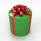 Green cylindrical gift box with red ribbon