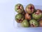 Green Dalhari guava in a transparent box, fresh and sweet