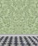 Green Damask Wall and Marble Floor