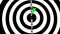 Green dart hitting the bullseye on white background