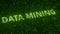 Green DATA MINING text made with flying luminescent particles. Information technology related loopable animation