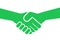 Green deal - green hands are doing handshake. Metaphor of agreement, contract and treaty on ecology and envirommental issue.