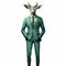 Green Deer In Suit: Realistic Surrealism Editorial Illustrations