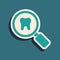 Green Dental search icon isolated on green background. Tooth symbol for dentistry clinic or dentist medical center. Long