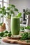 Green detox smoothies with fresh green leafy vegetables. Healthy food, generative AI