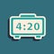 Green Digital alarm clock icon isolated on green background. Electronic watch alarm clock. Time icon. Long shadow style. Vector