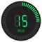 The green digital timer 15 minutes. electronic stopwatch with a gradient dial starting vector icon, clock and watch, timer.