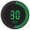 The green digital timer 30 minutes. electronic stopwatch with a gradient dial starting vector icon, clock and watch, timer.