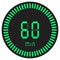 The green digital timer 60 minutes, 1 hour. electronic stopwatch with a gradient dial starting vector icon, clock and watch.