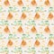 Green dino and vulcano in a seamless pattern