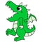 Green dinosaur acting funny walking weird, doodle icon image kawaii