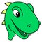 Green dinosaur head smiled friendly. doodle icon drawing