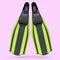 Green diving flippers isolated on pink. 3d render of snorkeling equipment