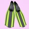 Green diving flippers isolated on pink. 3d render of snorkeling equipment